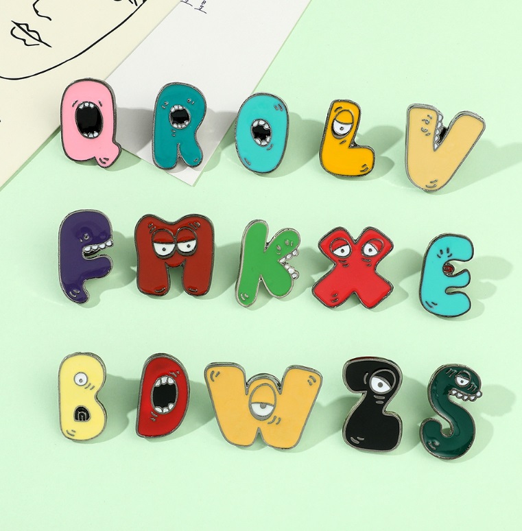 Wholesale Colorful Letter A-Z Brooch Metal Lapel Pin